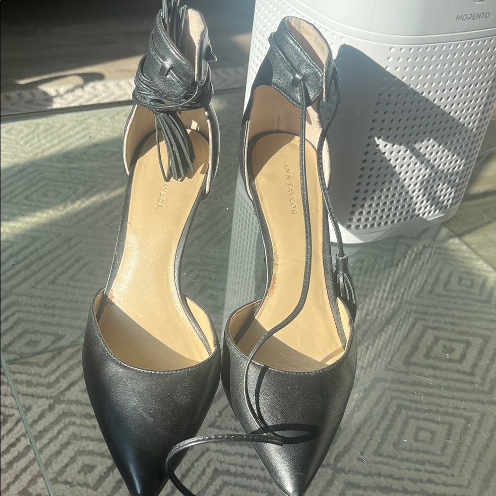 Ann Taylor Black Leather Pointed Toe Heels